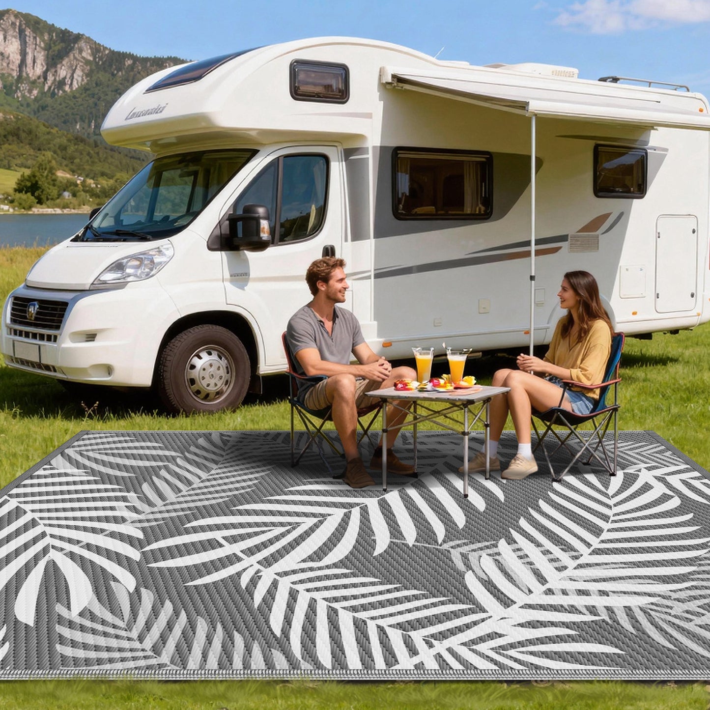 Kohree Outdoor Plastic Straw Rug 9'x12' ,Waterproof Mat with 4 Corner Loops Indoor Outdoor for RV, Camping, Deck ,Balcony