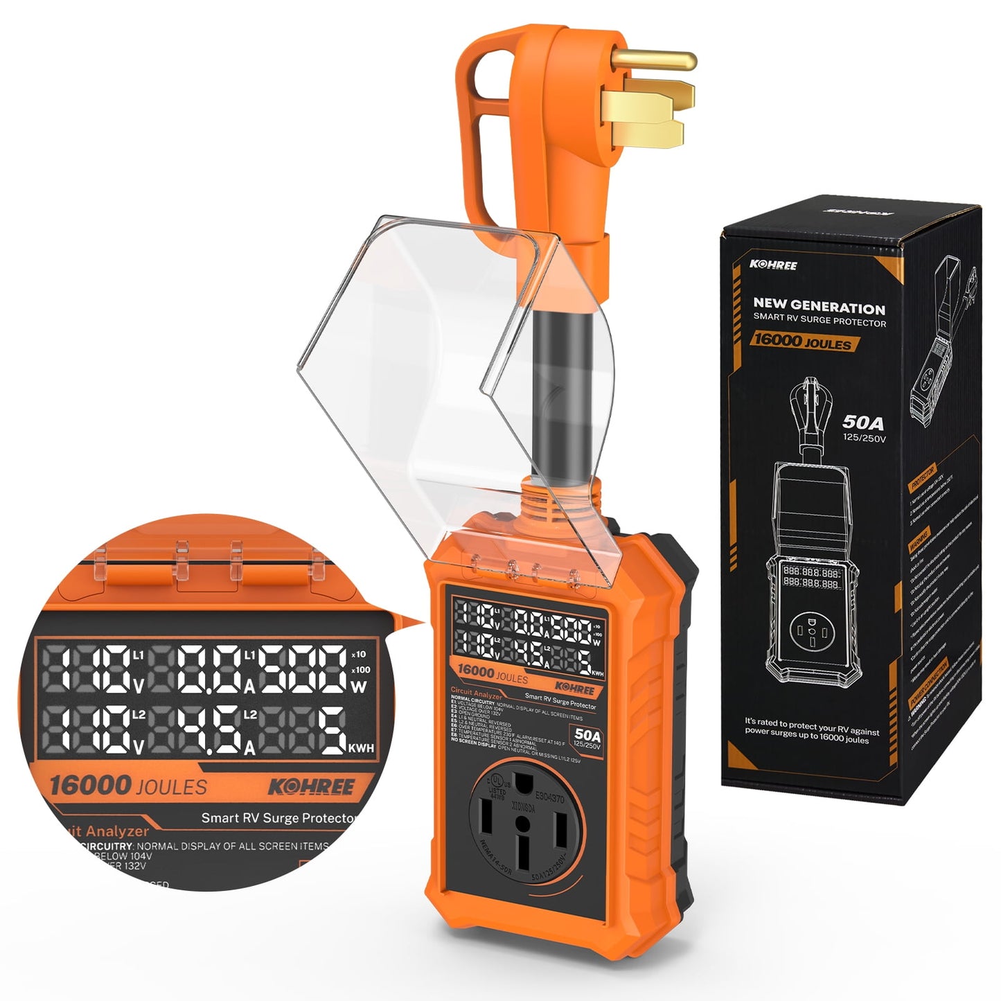 Kohree RV Surge Protector 30 Amp, 125V 14000 Joules RV Circuit Analyzer with High/Low Voltage Protection for Camper Travel Trailers