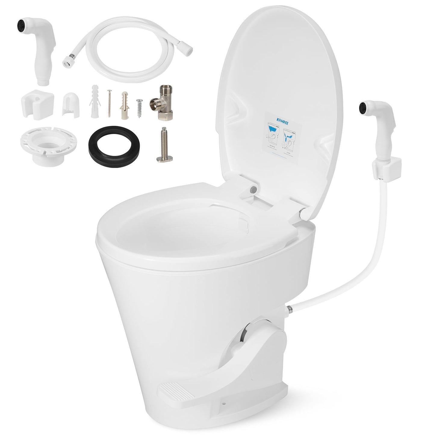 Kohree Portable RV Toilet with Pedal Flush, High Low Profile Gravity Camper Toilet for or RV, Trailer, Car, Motorhome, Caravan Trip