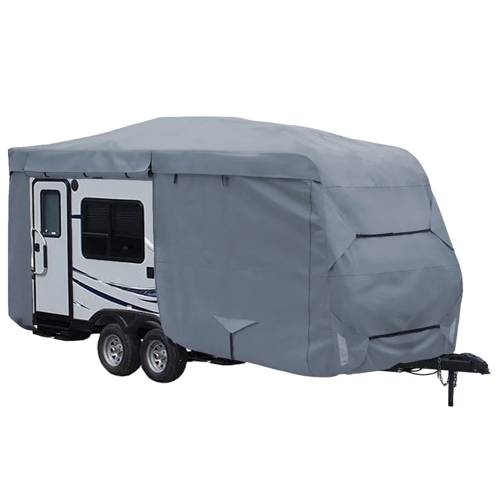 Kohree Travel Trailer RV Cover 4 Layers top Fits 18'-20' Reinforced windproof side-straps Anti-UV water-resistance heavy duty for Trailer RV
