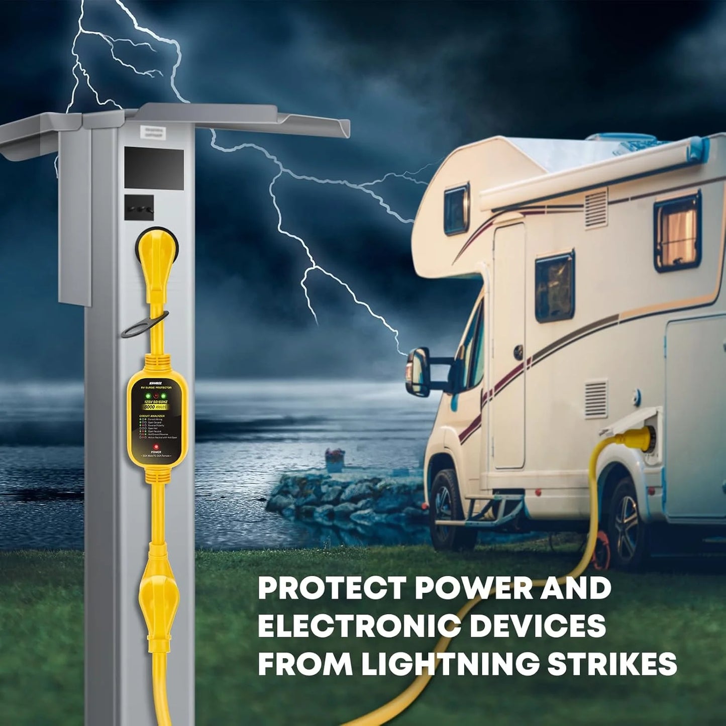 Kohree 50 Amp to 30 Amp RV Adapter with Surge Protection, 8000 Joules RV Surge Protector with LED Power Indicatorsfor Camper Travel Trailer