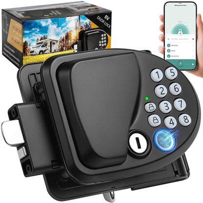 Kohree 4-in-1 Smart RV Door Lock, Keyless Entry with Fingerprint & App Control, Bluetooth, Password, Keys - Stylish Matte Black Replacement for Travel Trailer & Camper Door
