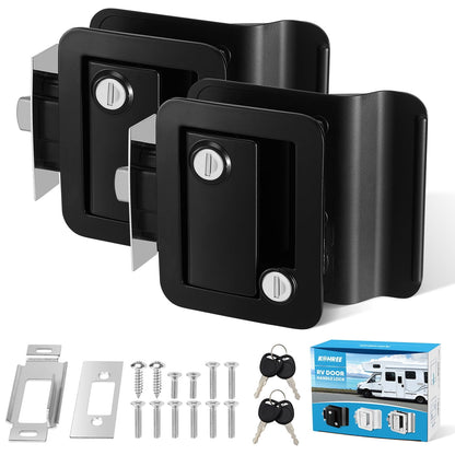Kohree Upgraded RV Entry Door Lock with Paddle Deadbolt, Replacement RV Door Lock with Keys for Travel Camper Trailer,Black-2Pack