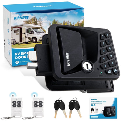 Kohree Upgraded RV Door Lock Keyless Entry, Replacement RV Door Lock with APP, Fingerprint, Password, Keys, Bluetooth RV Keyless Entry Door Lock for Trailer Camper RV Travel Trailer Door Latch
