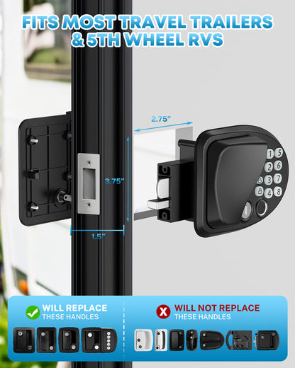 Kohree 4-in-1 Smart RV Door Lock, Keyless Entry with Fingerprint & App Control, Bluetooth, Password, Keys - Stylish Matte Black Replacement for Travel Trailer & Camper Door