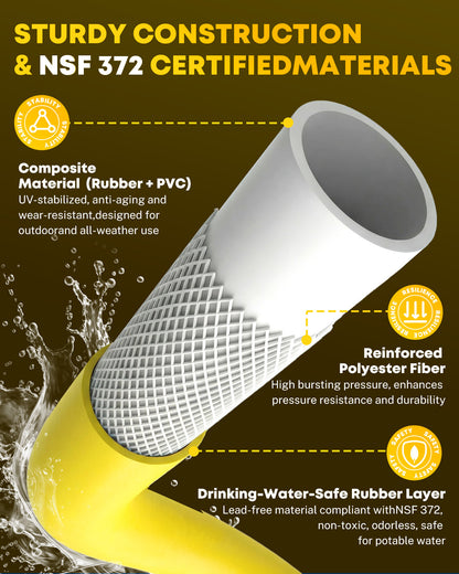 Kohree 100FT NSF 372 Certified Drinking Water Hose, 5/8" ID, Lead-Free, No-Kink & Flexible, with Storage Bag for RV, Camper, Truck, Car, Yellow
