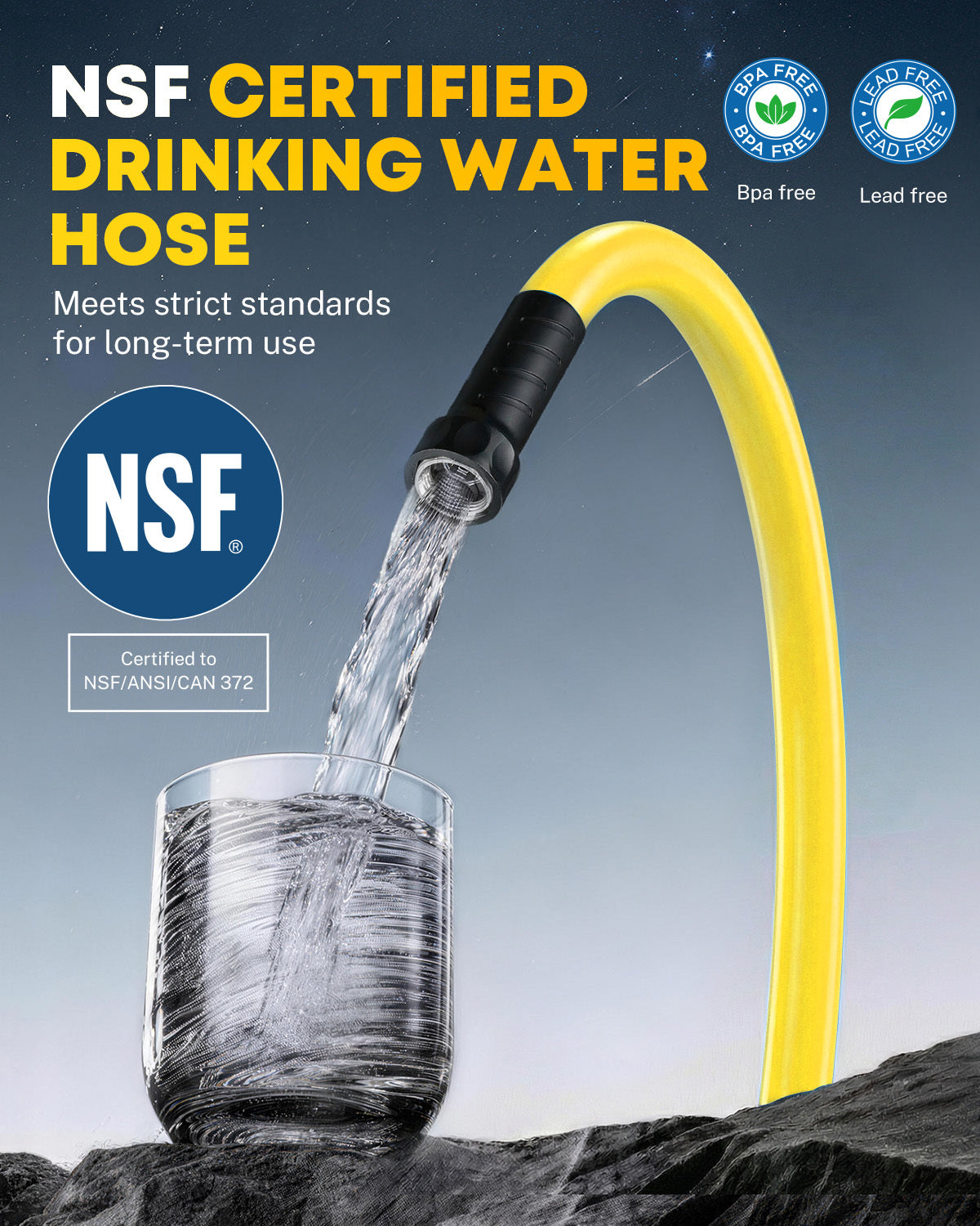 Kohree 85FT NSF 372 Certified Drinking Water Hose, 5/8" ID, Lead-Free, No-Kink & Flexible, with Storage Bag for RV, Camper, Truck, Car, Yellow