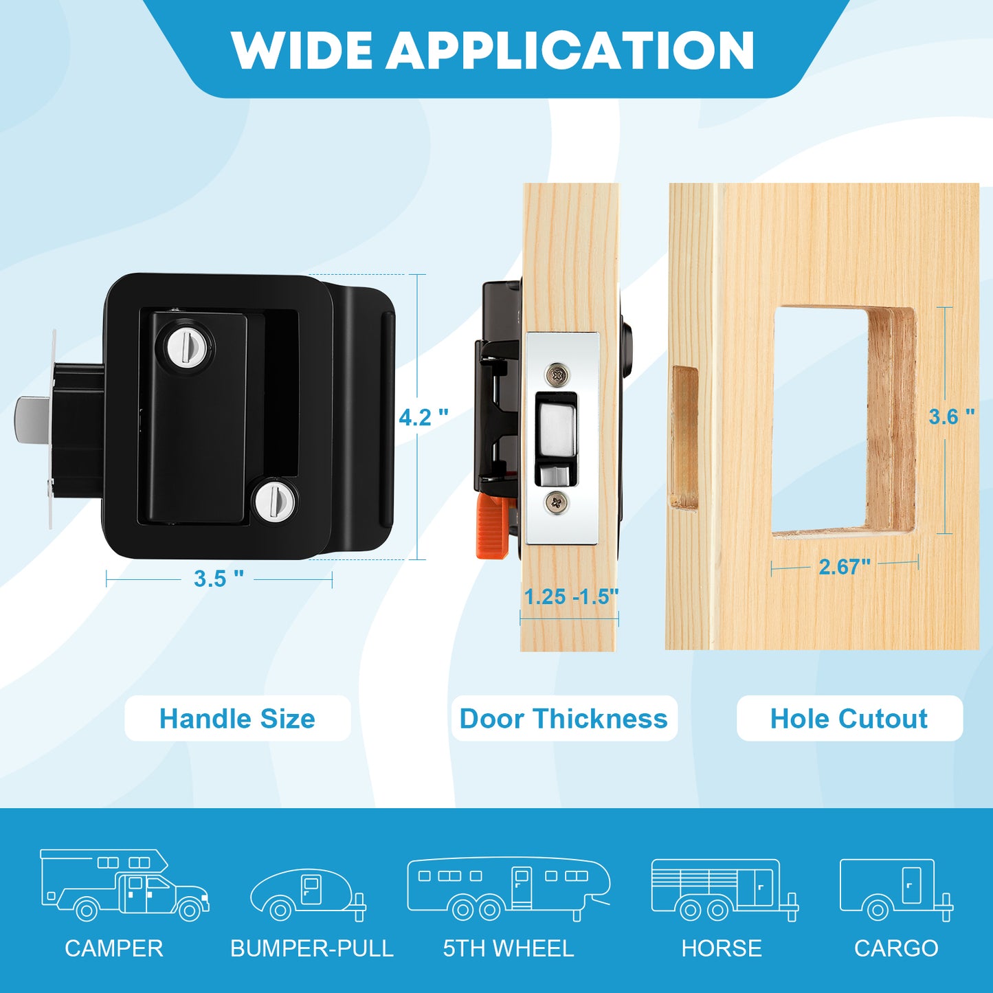 Kohree Upgraded RV Entry Door Lock with Paddle Deadbolt, Replacement RV Door Lock with Keys for Travel Camper Trailer,Black-2Pack