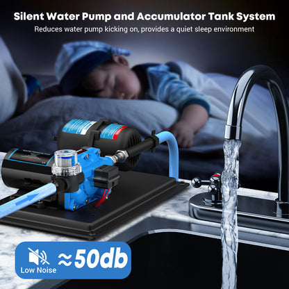 Kohree Water Pressure Diaphragm Pump Self-Priming Pump 12V DC 5.5GPM 55PSI Water Pump with 0.75L 125PSI Pre-Pressurized Accumulator Tank for Boat, RV, Marine, Yacht, Caravan