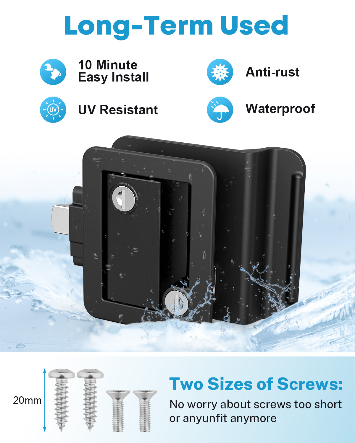 Kohree RV Entry Door Lock with Paddle Deadbolt Zinc Alloy for Travel Camper Trailer, Black