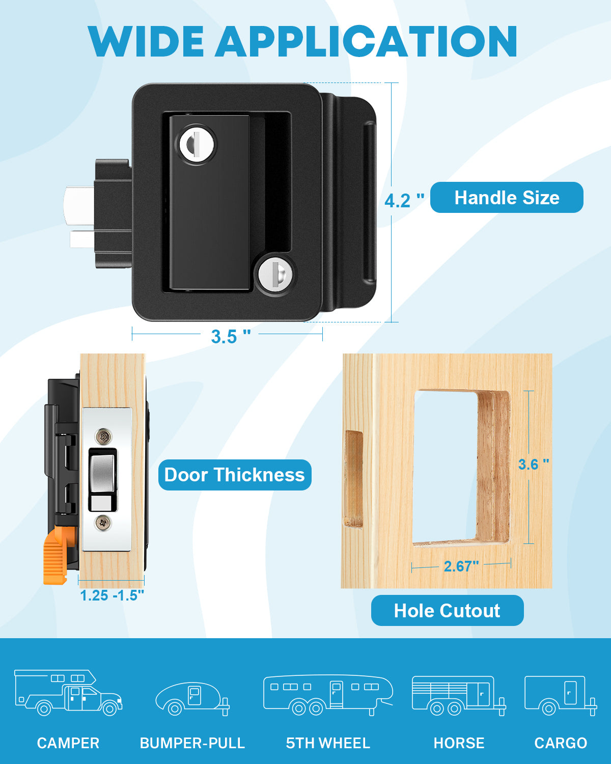 Kohree RV Entry Door Lock with Paddle Deadbolt Zinc Alloy for Travel Camper Trailer, Black