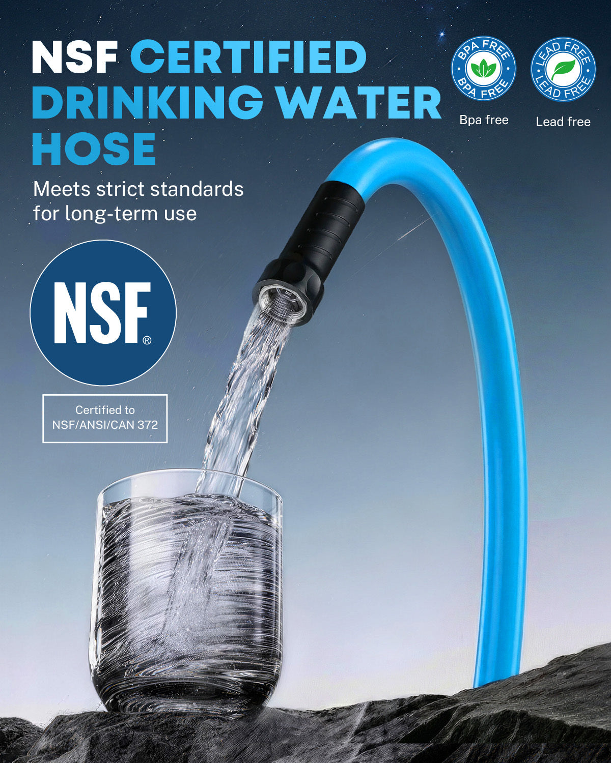 Kohree 40FT NSF 372 Certified Drinking Water Hose, 5/8" ID, Lead-Free, No-Kink & Flexible, with Storage Bag for RV, Camper, Truck, Car, Blue