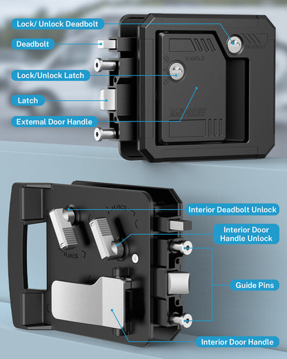 Kohree RV Door Lock, Class C Camper Door Latch with 4 Keys, Fits Most Class A & Class C Motorhomes Campers, 4.25" x 4.50" x 1.25"-1.5" Lock Holes