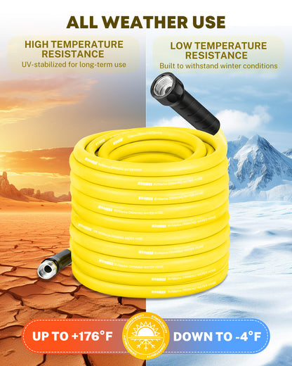 Kohree 100FT NSF 372 Certified Drinking Water Hose, 5/8" ID, Lead-Free, No-Kink & Flexible, with Storage Bag for RV, Camper, Truck, Car, Yellow