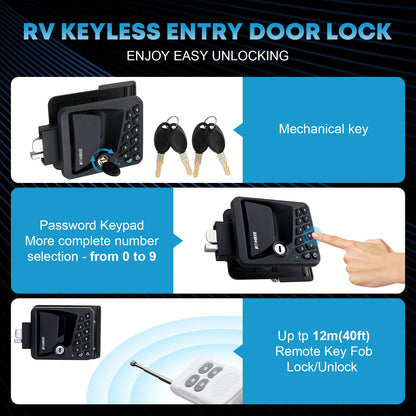 Kohree Upgraded RV Door Lock Keyless Entry, Replacement RV Door Lock with APP, Fingerprint, Password, Keys, Bluetooth RV Keyless Entry Door Lock for Trailer Camper RV Travel Trailer Door Latch