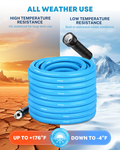 Kohree 85FT NSF 372 Certified Drinking Water Hose, 5/8" ID, Lead-Free, No-Kink & Flexible, with Storage Bag for RV, Camper, Truck, Car, Blue