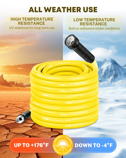 Kohree 85FT NSF 372 Certified Drinking Water Hose, 5/8" ID, Lead-Free, No-Kink & Flexible, with Storage Bag for RV, Camper, Truck, Car, Yellow
