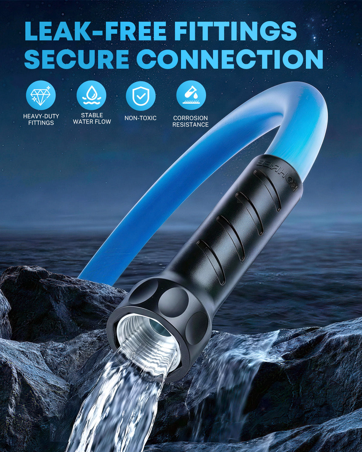 Kohree 85FT NSF 372 Certified Drinking Water Hose, 5/8" ID, Lead-Free, No-Kink & Flexible, with Storage Bag for RV, Camper, Truck, Car, Blue
