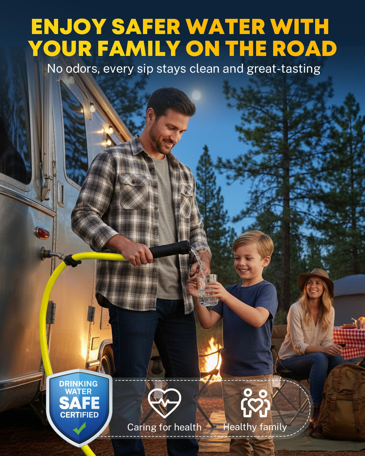 Kohree 100FT NSF 372 Certified Drinking Water Hose, 5/8" ID, Lead-Free, No-Kink & Flexible, with Storage Bag for RV, Camper, Truck, Car, Yellow