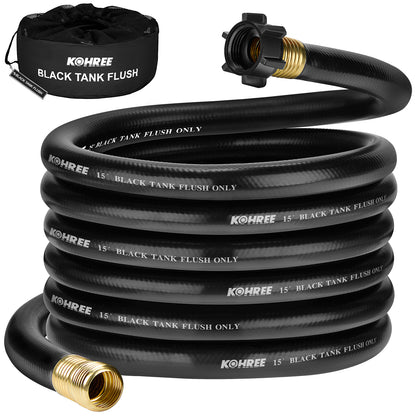 Kohree Camper & RV Black Water Hose - No-Kink Design With Storage Bag for Black Water, Gray Water, RV Tank Cleaning, 15FT 5/8" Diameter