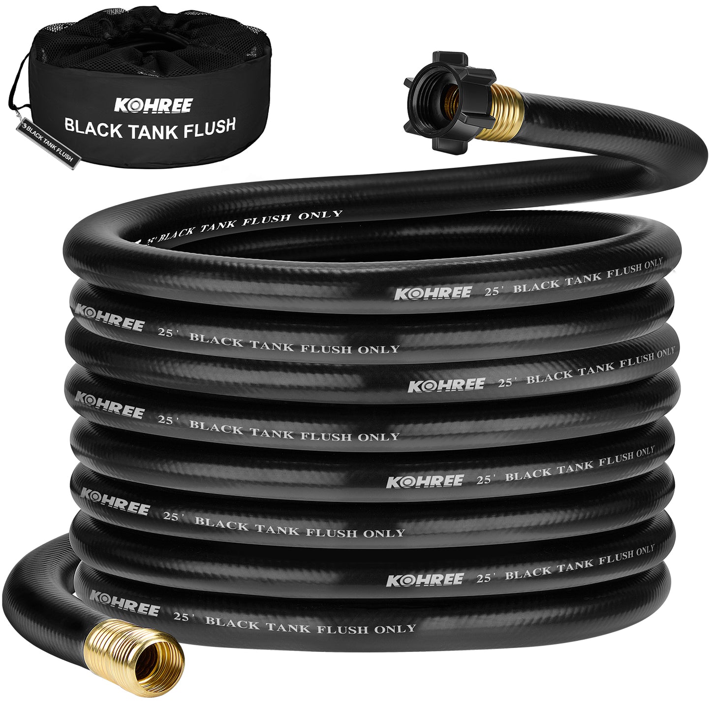 Kohree Camper & RV Black Water Hose - No-Kink Design With Storage Bag for Black Water, Gray Water, RV Tank Cleaning, 15FT 5/8" Diameter