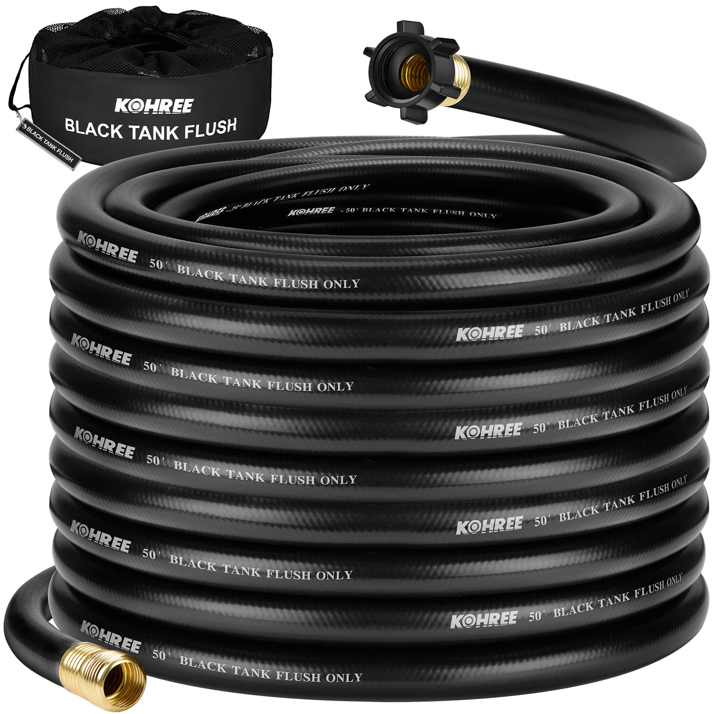 Kohree Camper & RV Black Water Hose - No-Kink Design With Storage Bag for Black Water, Gray Water, RV Tank Cleaning, 15FT 5/8" Diameter