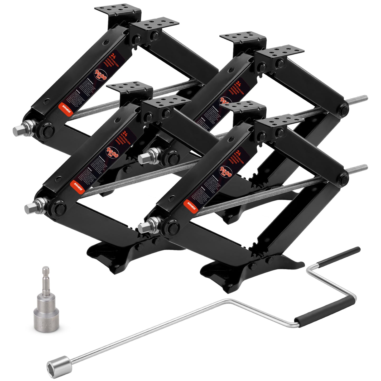 Kohree 24" 9500lbs RV Trailer Stabilizer Leveling Scissor Jacks with Crank Handle and Drill Bit,Set 2
