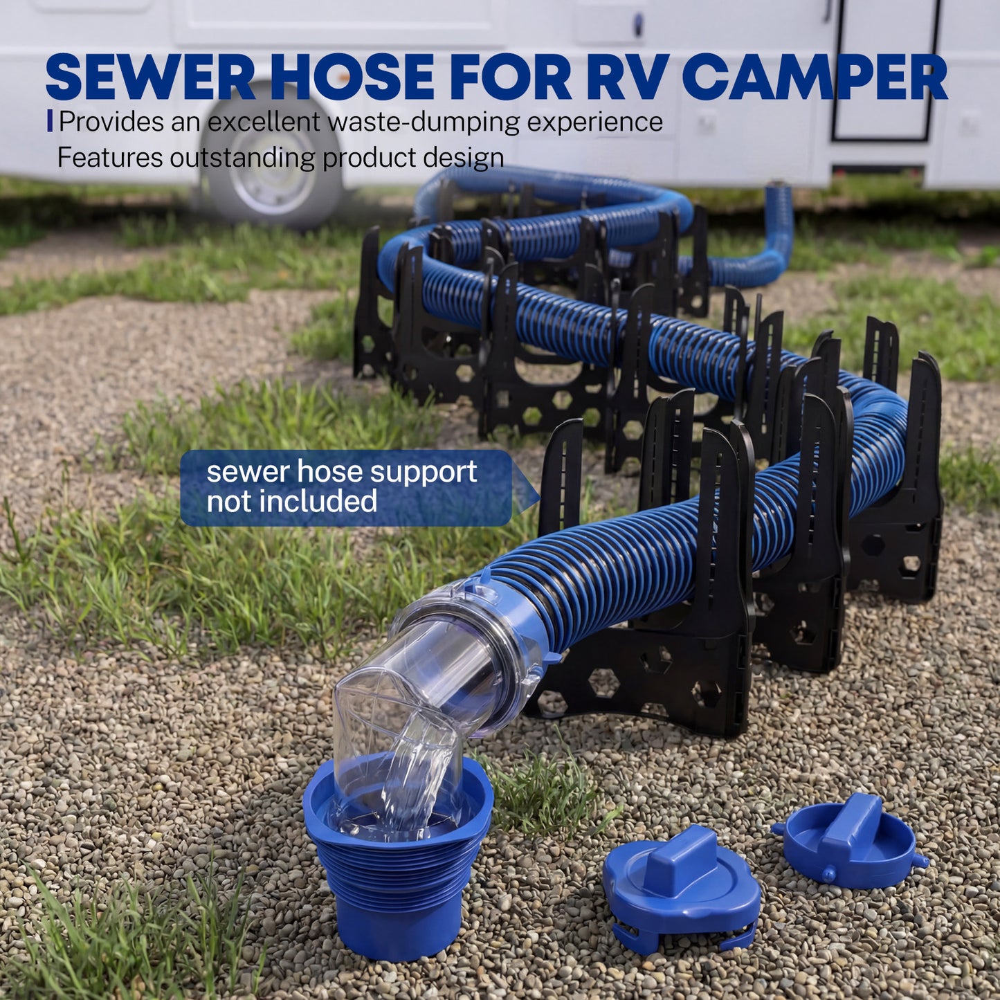 Kohree 10FT 15FT 2*10FT 20FT RV Sewer Hose Kit, 24-Mil Heavy Duty TPE Material for Abrasion Resistance and Crush Protection, UV-Resistant Heavy Duty Waste Hose for RV Camper & Travel Trailer