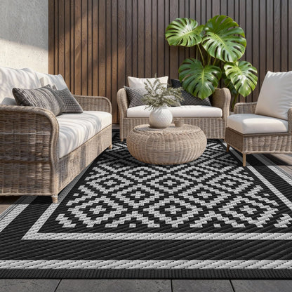 Kohree Outdoor Plastic Straw Rug 8'x10' ,Waterproof Mat with 4 Corner Loops Indoor Outdoor for RV, Camping, Deck ,Balcony (Palm leaves-Green)