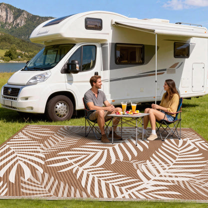 Kohree Outdoor Plastic Straw Rug 8'x10' ,Waterproof Mat with 4 Corner Loops Indoor Outdoor for RV, Camping, Deck ,Balcony (Palm leaves-Green)