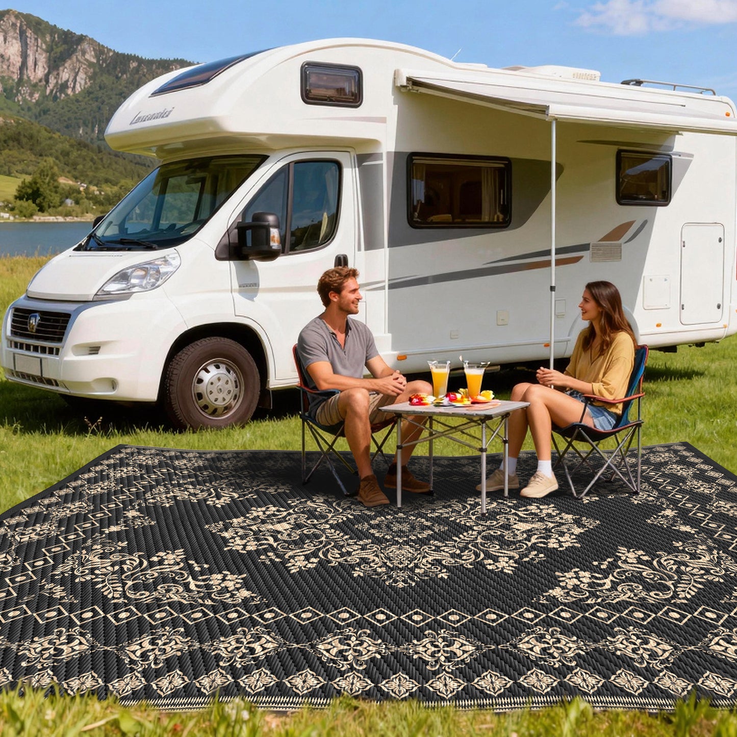 Kohree Outdoor Plastic Straw Rug 9'x12' ,Waterproof Mat with 4 Corner Loops Indoor Outdoor for RV, Camping, Deck ,Balcony