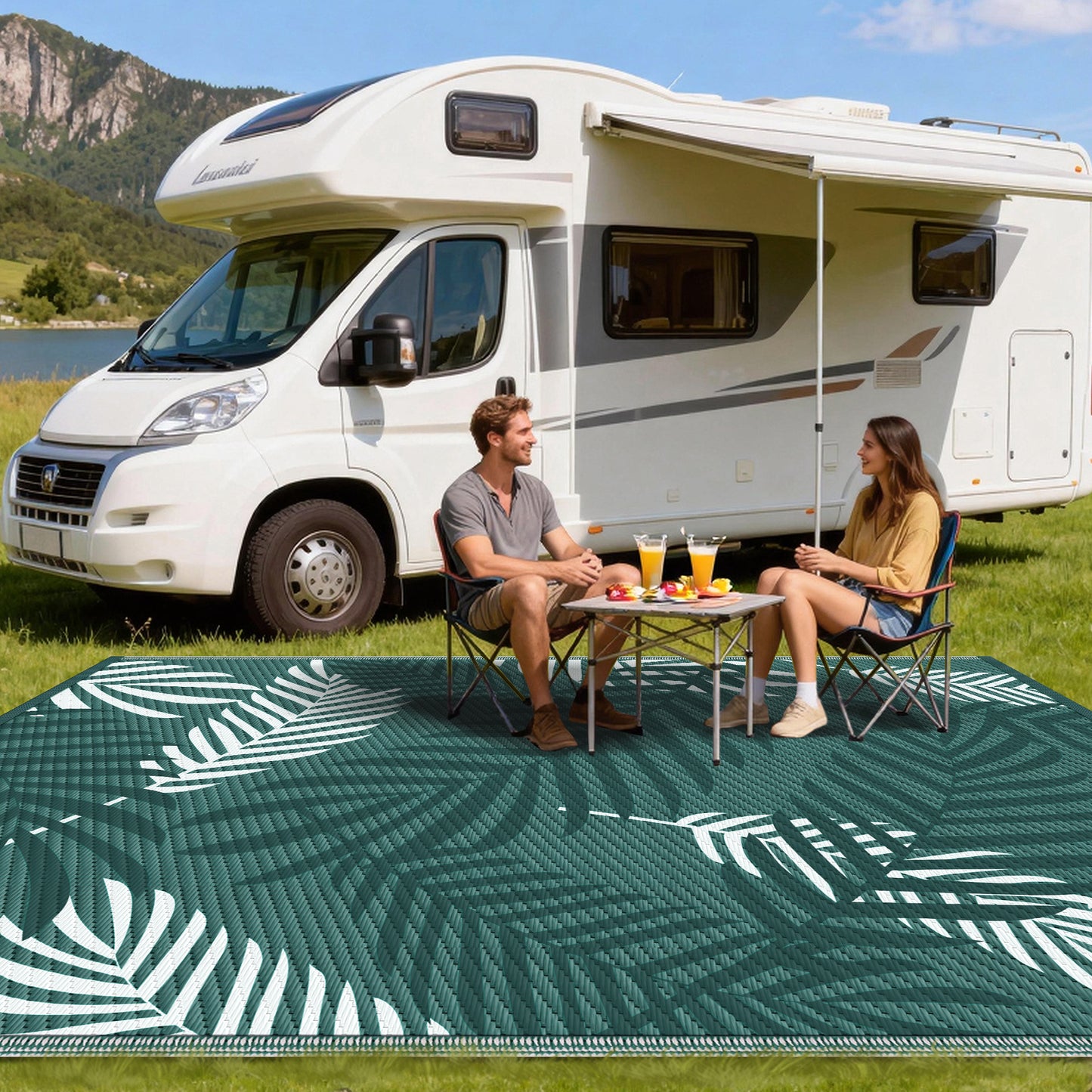 Kohree Outdoor Plastic Straw Rug 9'x12' ,Waterproof Mat with 4 Corner Loops Indoor Outdoor for RV, Camping, Deck ,Balcony