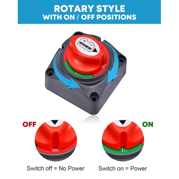Kohree Battery Disconnect Switch, 12V-48V Battery Power Cut Master Switch for Car, RV ,Boat (on/off)