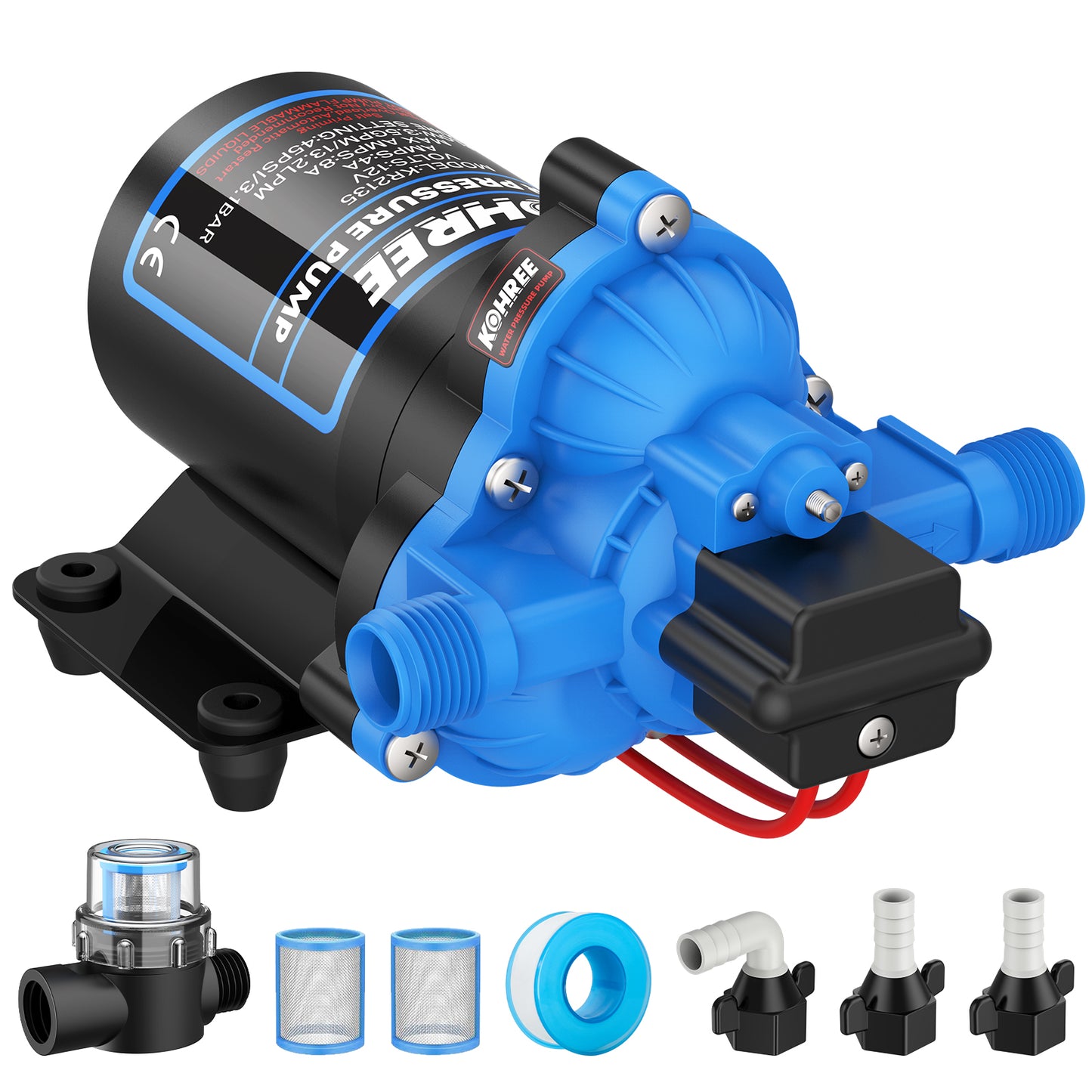 Kohree 12V RV Water Pump 3.5GPM 55PSI, Water Pressure Booster Pump, Self-Priming Diaphragm Pump with Switch, Direct Replacement for 4008-101-A65/E65 for RV Camper Kitchen Bathroom Marine Yacht