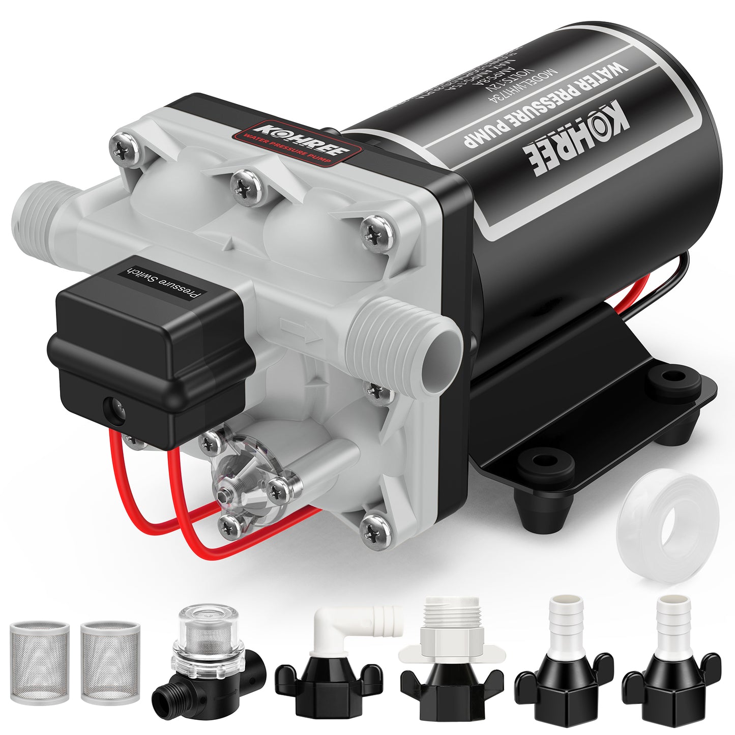 Kohree 12V RV Water Pump 3.5GPM 55PSI, Water Pressure Booster Pump, Self-Priming Diaphragm Pump with Switch, Direct Replacement for 4008-101-A65/E65 for RV Camper Kitchen Bathroom Marine Yacht