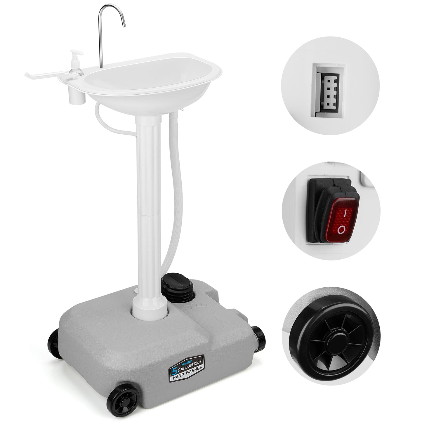 Kohree Portable Camping Sink with Large Wheels,Upgraded Foot Pump & Valve, Soap Dispenser & Towel Holder - Water Tank Faucet Removable Perfect for RV Camping,Outdoor,Indoor Use