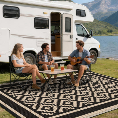 Kohree Outdoor Plastic Straw Rug 8'x10' ,Waterproof Mat with 4 Corner Loops Indoor Outdoor for RV, Camping, Deck ,Balcony (Palm leaves-Green)