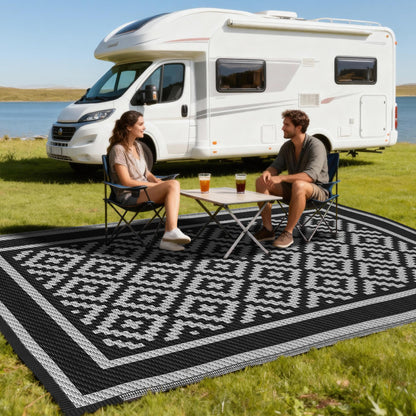 Kohree Outdoor Plastic Straw Rug 8'x10' ,Waterproof Mat with 4 Corner Loops Indoor Outdoor for RV, Camping, Deck ,Balcony (Palm leaves-Green)