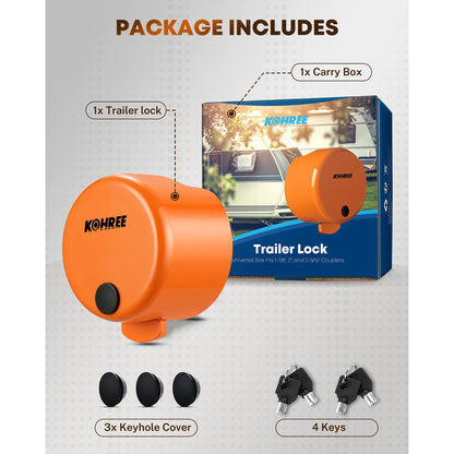 Kohree RV Trailer Hitch Locks Heavy Duty Trailer Coupler Lock Fits 2-5/16 inch, 1-7/8" Couplers with 4 Keys & 4 Dust Covers, Orange