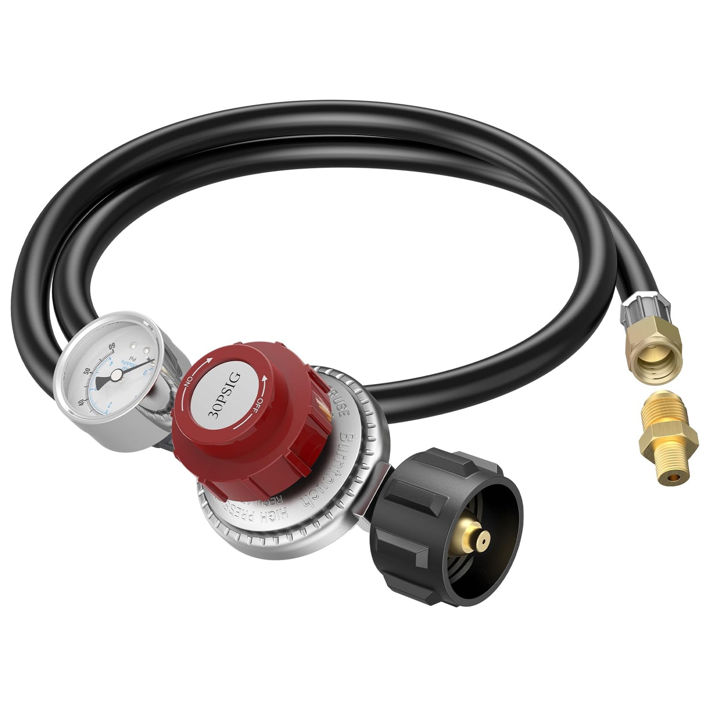 Kohree Upgrade 4FT Adjustable Propane Regulator with Hose High Pressure, Stanless Steel 0-30 & 0-60 PSI Gauges & ⅜ Flare Fitting for Fire Pit, Fryers, Burners, Heaters, QCC1 Tank, BBQ Grill, Stoves