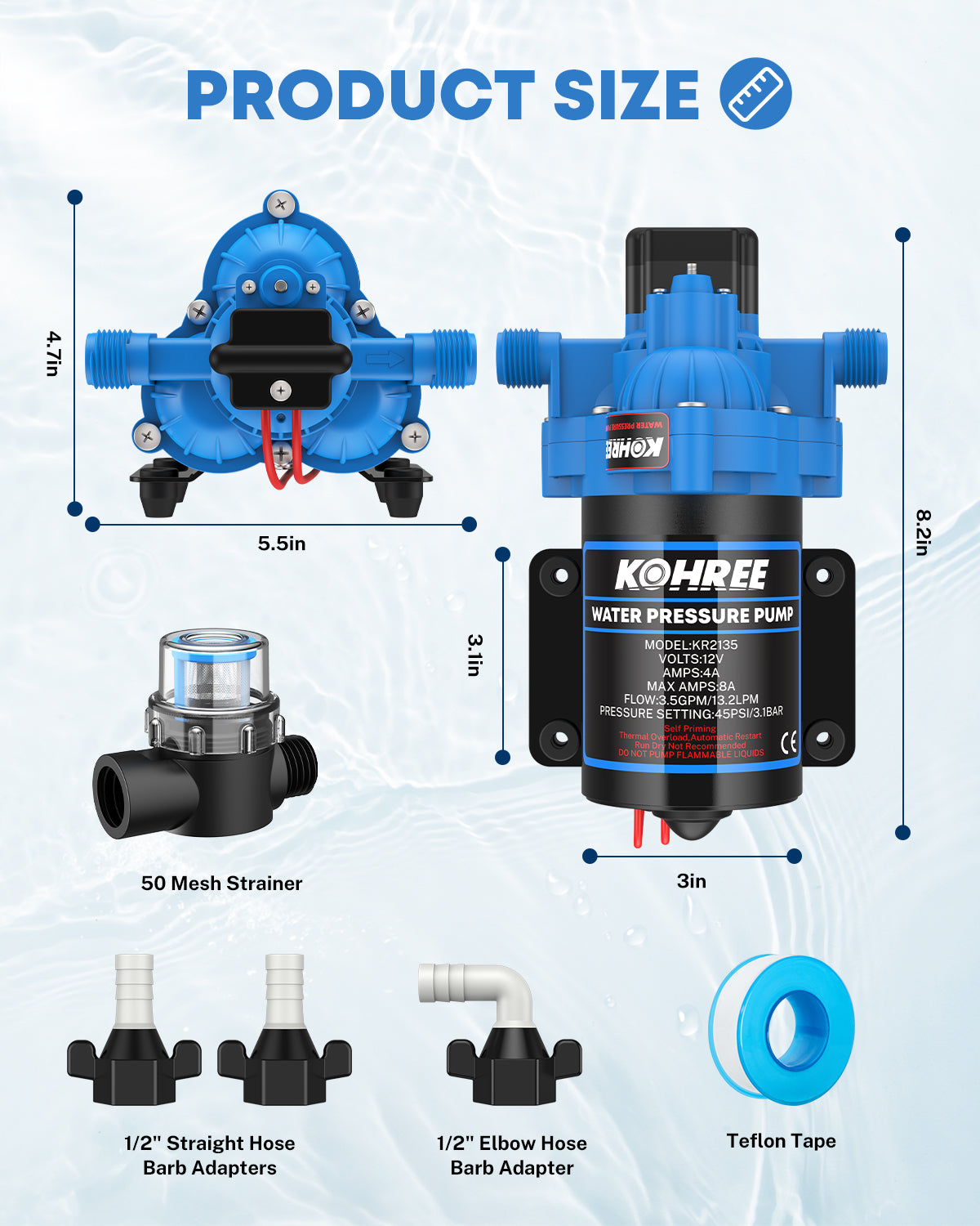Kohree 12V RV Water Pump 3.5GPM 55PSI, Water Pressure Booster Pump, Self-Priming Diaphragm Pump with Switch, Direct Replacement for 4008-101-A65/E65 for RV Camper Kitchen Bathroom Marine Yacht