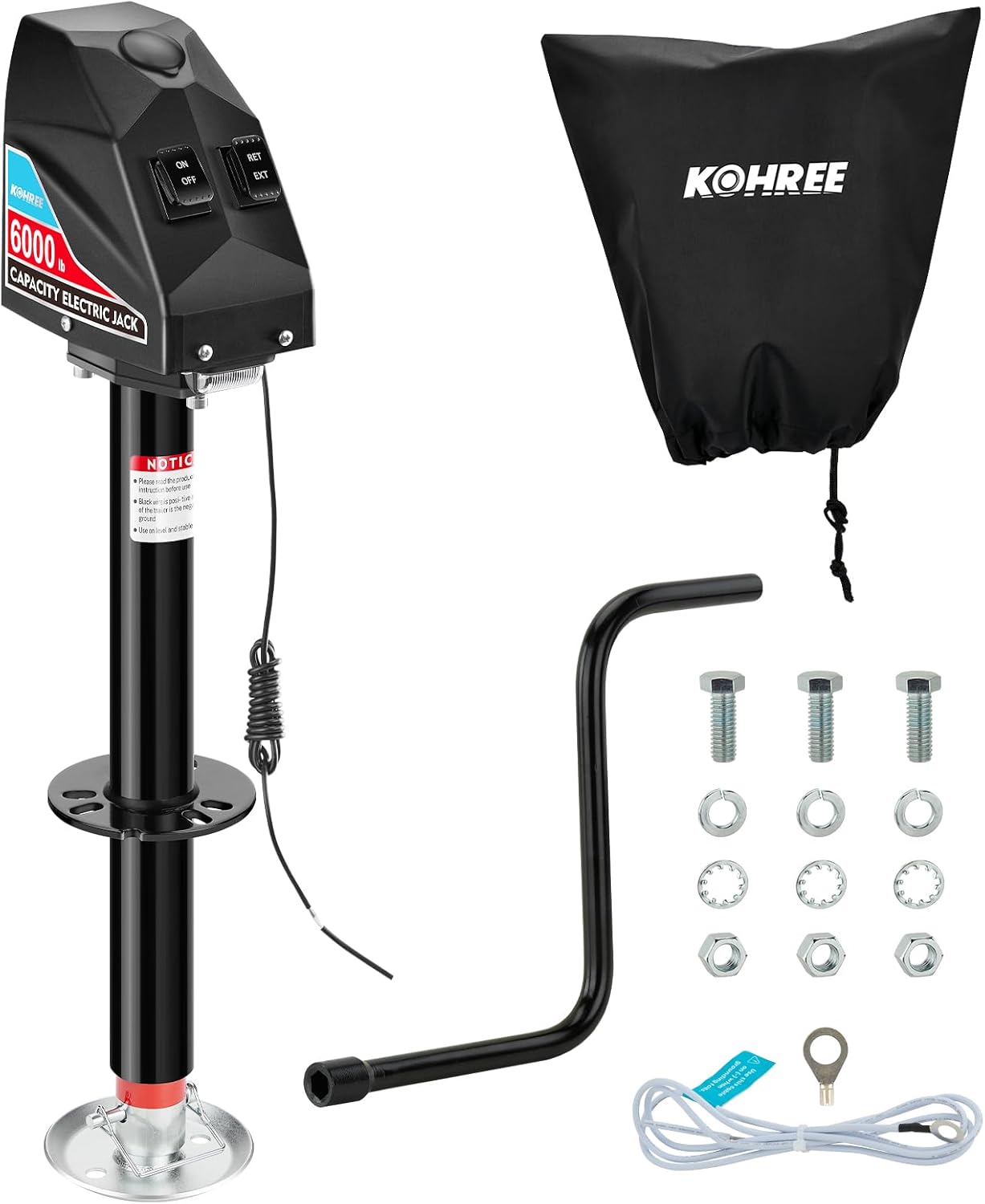 Kohree Electric Trailer Jack 6000 lbs, Heavy Duty RV Electric Power Tongue Jack for Travel Trailer A-Frame Camper, with Manual Crank Handle & Weatherproof Jack Cover, 22" Lift, 12V DC with Wiring