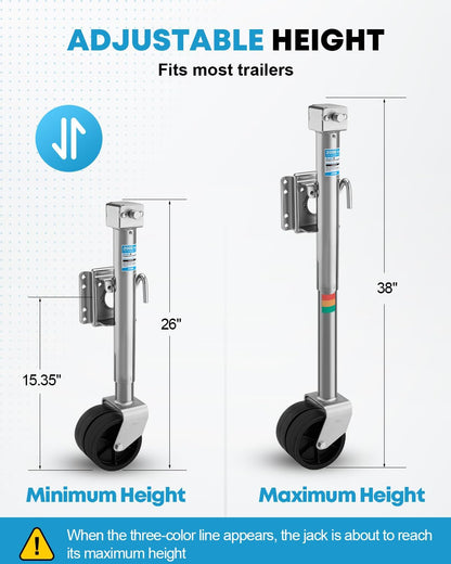 Kohree 2000 lbs Trailer Jack with Dual Wheel, 20-24V Cordless Drill Compatible, Heavy Duty Bolt on Trailer Tongue Jack for RV, Boat, Sliver, 12" Lift