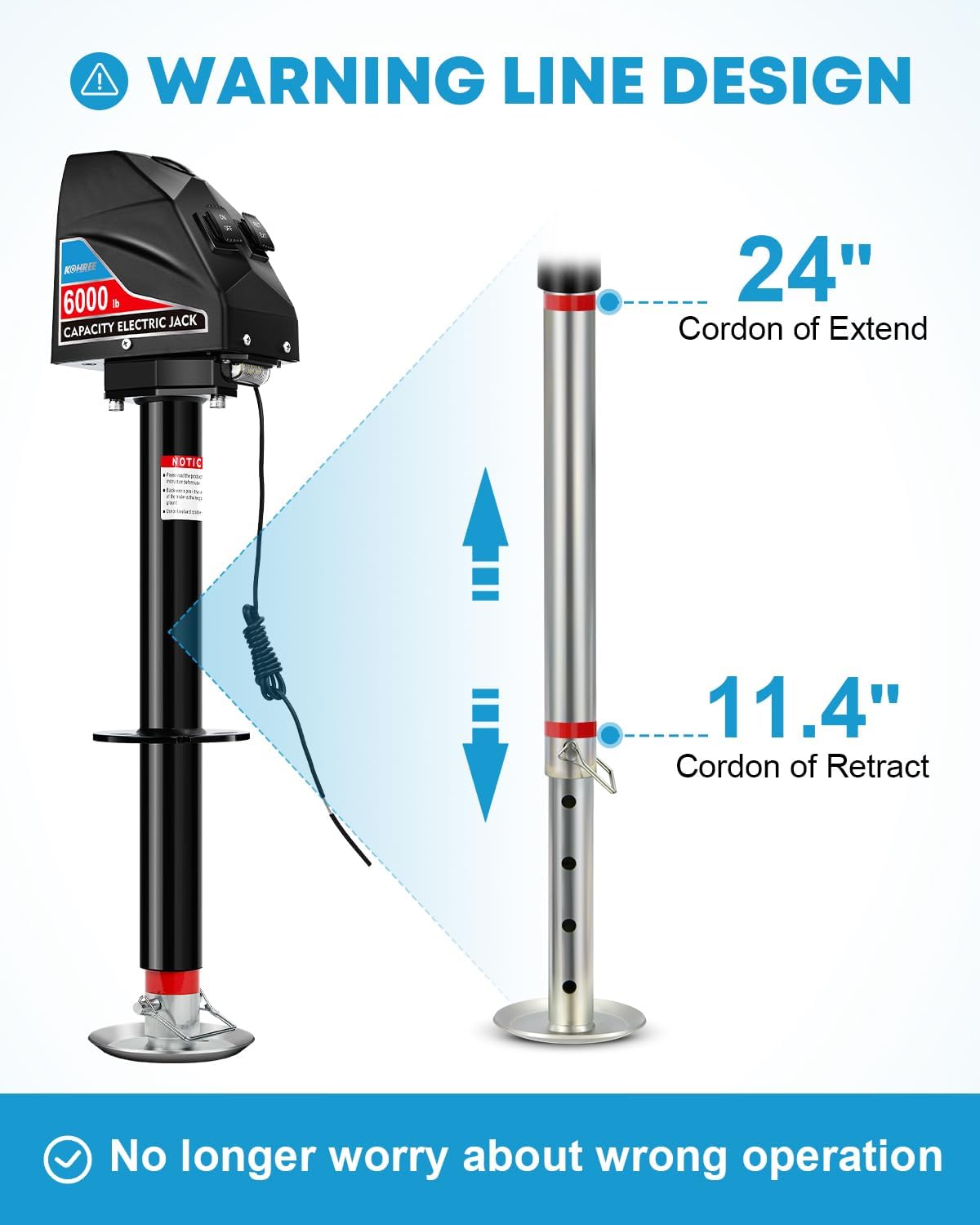 Kohree Electric Trailer Jack 6000 lbs, Heavy Duty RV Electric Power Tongue Jack for Travel Trailer A-Frame Camper, with Manual Crank Handle & Weatherproof Jack Cover, 22" Lift, 12V DC with Wiring