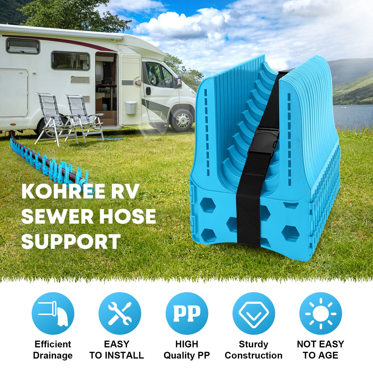 Kohree RV Sewer Hose Support,Heavy-Duty with Height Adjustable for Campers,Blue