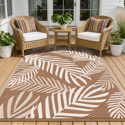 Kohree Outdoor Plastic Straw Rug 8'x10' ,Waterproof Mat with 4 Corner Loops Indoor Outdoor for RV, Camping, Deck ,Balcony (Palm leaves-Green)
