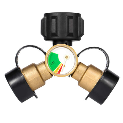 Kohree Propane Splitter, Propane Tank Y Splitter Adapter with Gauge