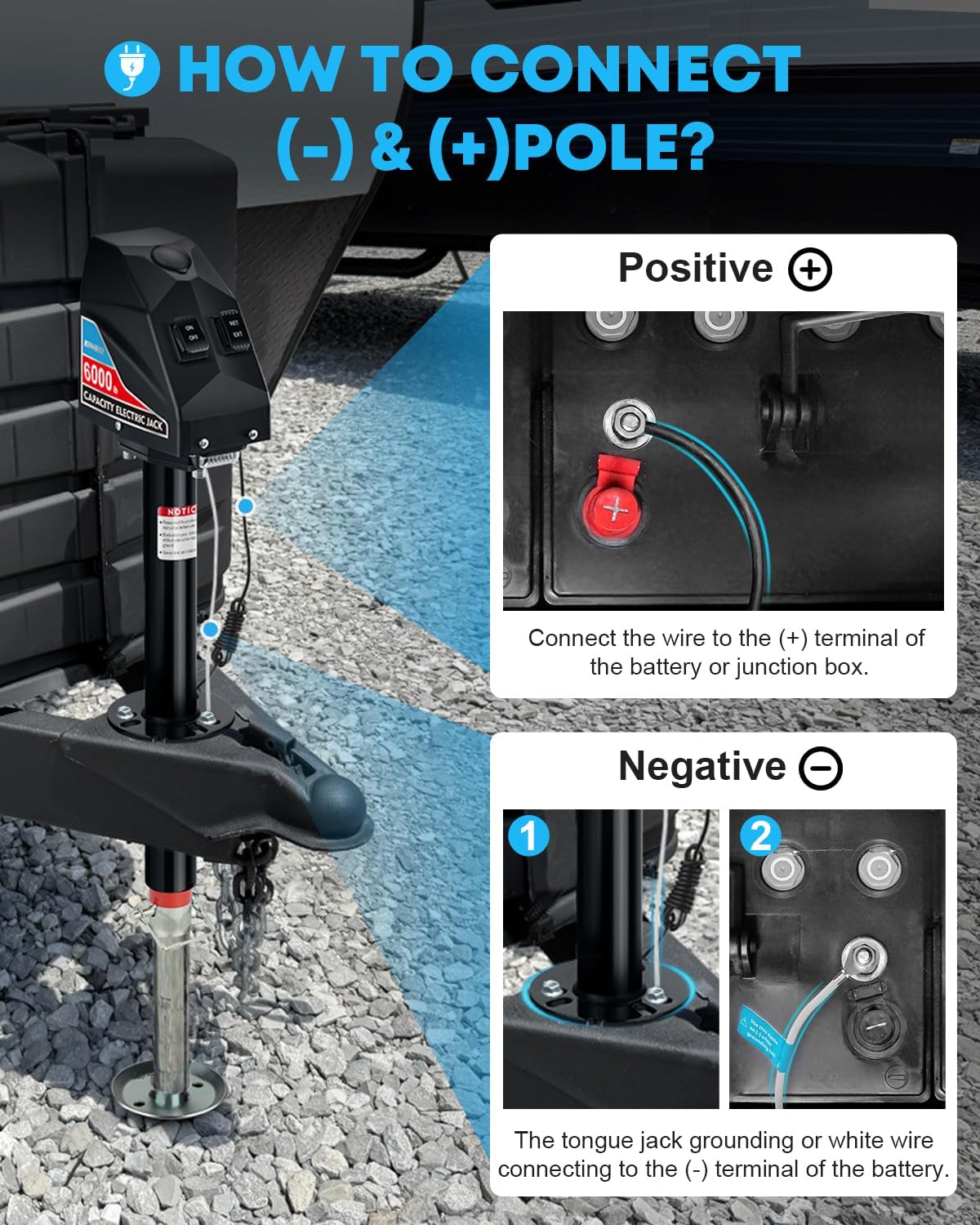 Kohree Electric Trailer Jack 6000 lbs, Heavy Duty RV Electric Power Tongue Jack for Travel Trailer A-Frame Camper, with Manual Crank Handle & Weatherproof Jack Cover, 22" Lift, 12V DC with Wiring