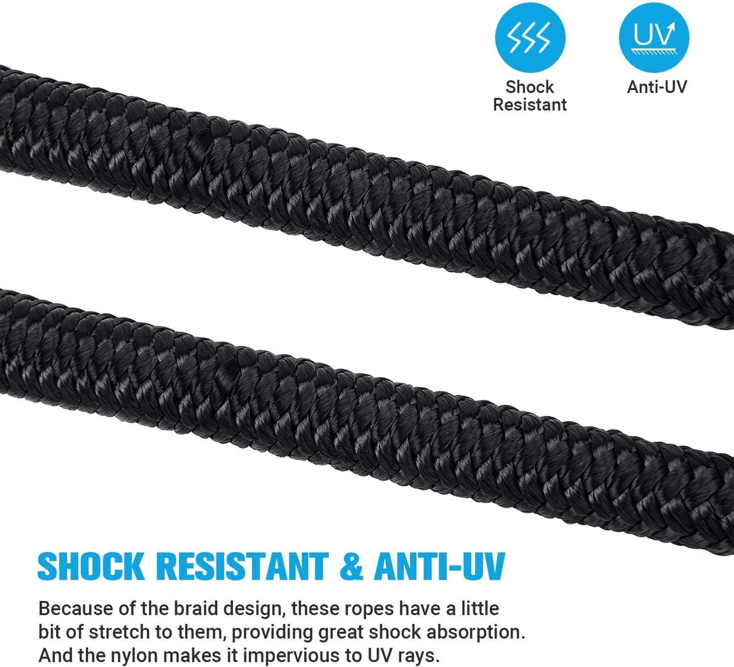 Kohree 3/8" x 15'/20Feet/25Feet/ Boat Dock Lines, Pre-Spliped 12" Eyelet Fender Lines, Heavy-Duty Double Braided Nylon Marine Ropes for Mooring, Docking Yacht Pontoon Accessories, 4 Pack,