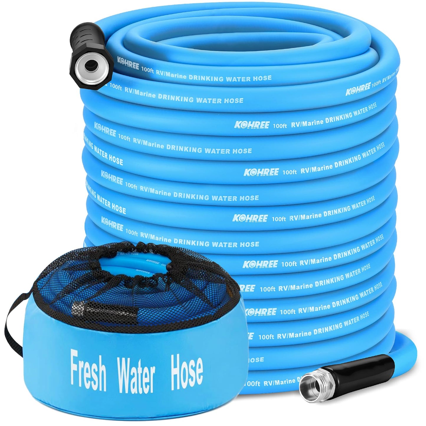 Kohree 75 FT/100FT RV Water Hose, 5/8" Premium Drinking Water Hose, Leak Free, No Odor, No Kink, 75 Foot Garden Hose with Storage Bag, Ideal for RV, Camper, Garden - Blue